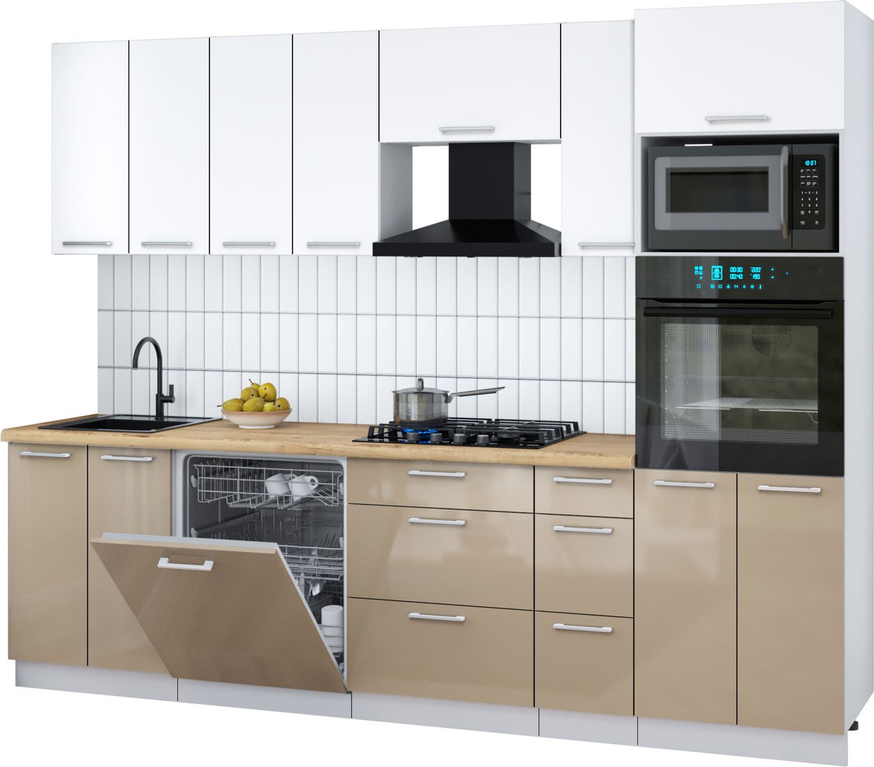 

Готовая кухня Интерлиния Мила Gloss 2.7-ПМ1 (капучино глянец/белый/дуб бунратти)