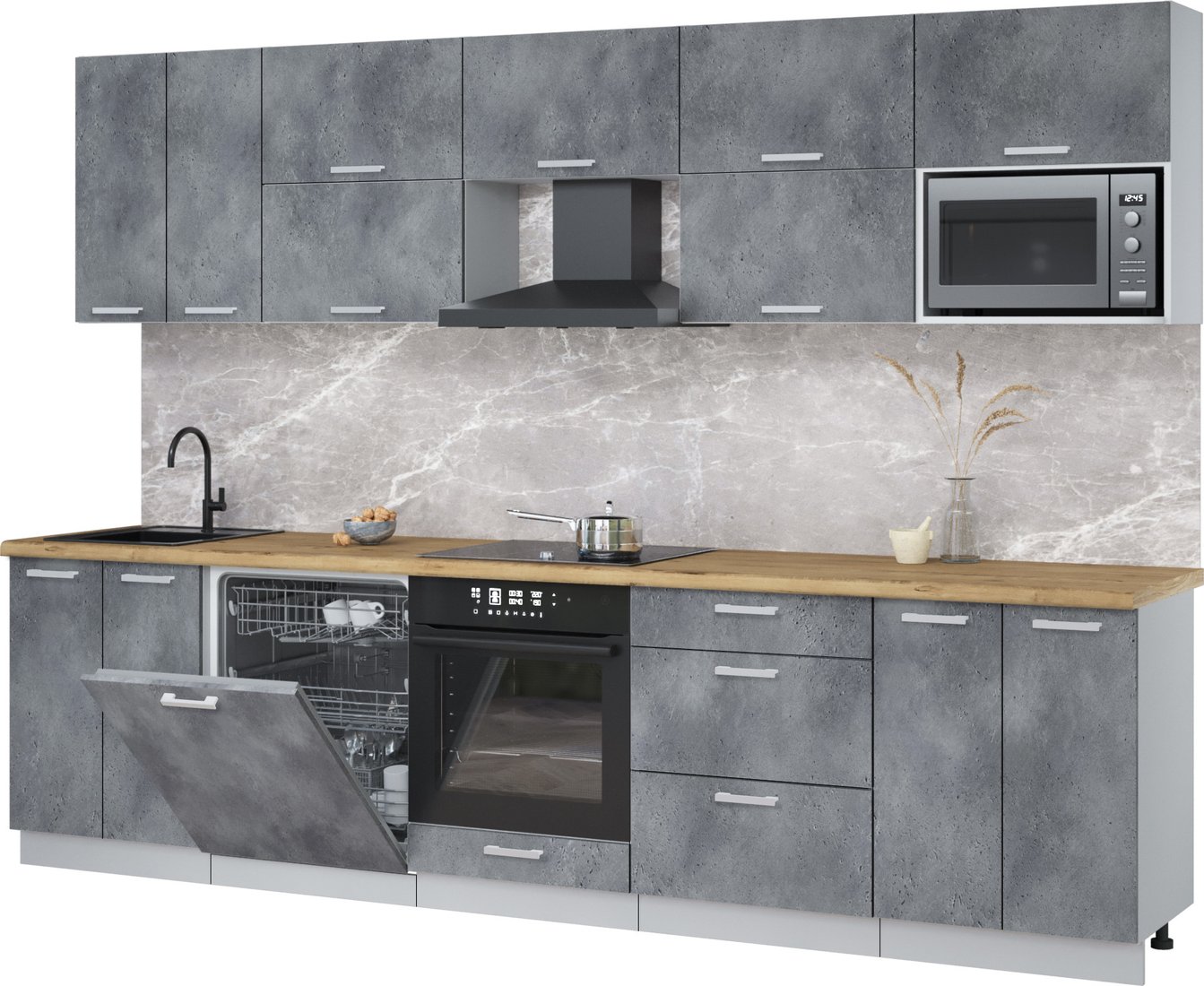 

Готовая кухня Интерлиния Мила Лайт 3.0-ПМ2 (бетон портленд/бетон портленд/дуб бунратти)