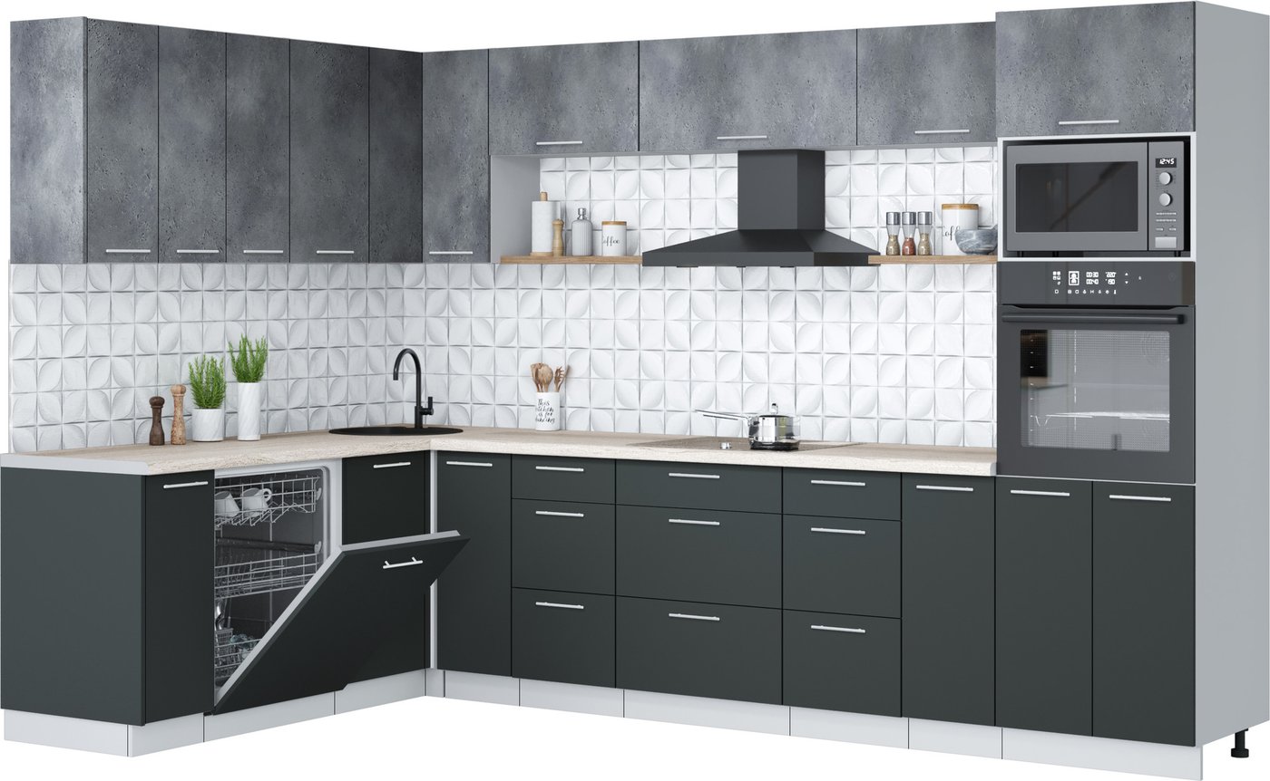 

Готовая кухня Интерлиния Мила Лайт 1.896х3.18 (бетон портленд/антрацит/травертин серый)