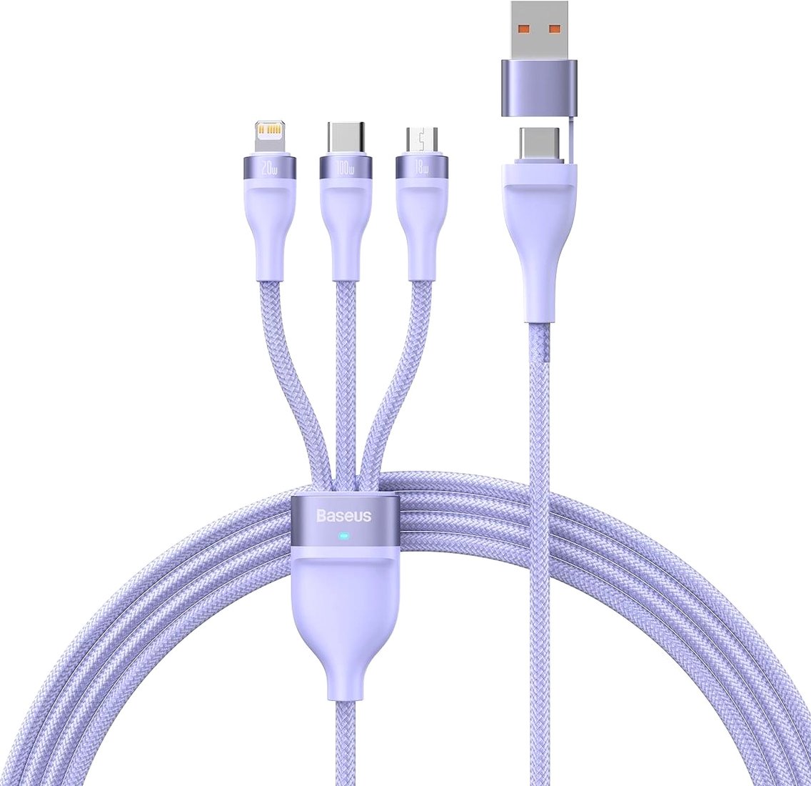 

Кабель Baseus CASS030105 USB-C/A - USB-C, microUSB, Lightning (1.2 м, сиреневый)