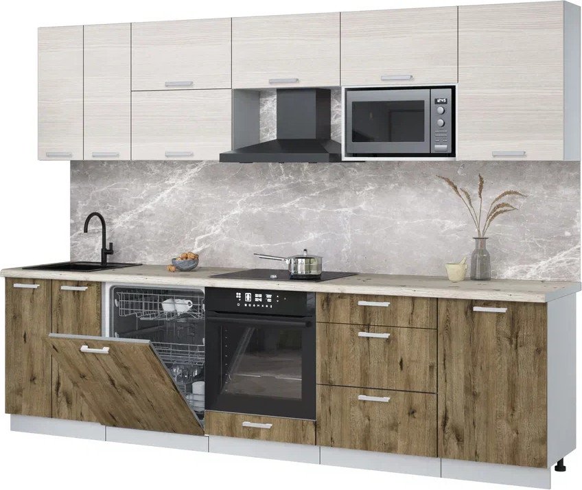 

Готовая кухня Интерлиния Мила Лайт 2.9-ПМ2 (вудлайн кремовый/дуб веллингтон/бискайская сосна)