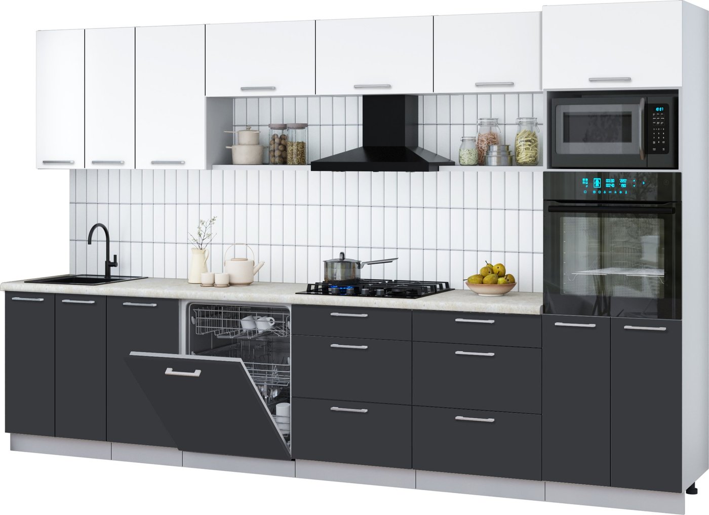 

Готовая кухня Интерлиния Мила Gloss 3.4-ПМ1-2 (пепел/белый/опал светлый)