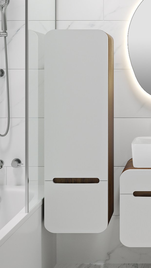 

Runo Шкаф-полупенал для ванной Ницца 35 правый (подвесной, темное дерево/белый)