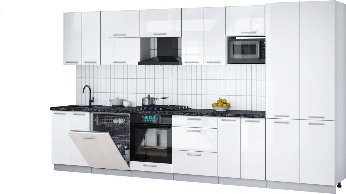 

Готовая кухня Интерлиния Мила Gloss 3.8-ПМ2 (белый глянец/белый глянец/кастилло темный)