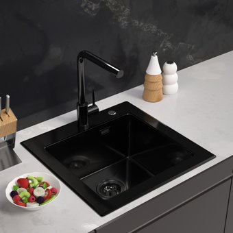 Кухонная мойка ARFEKA ECO AR 500*500 GS BLACK GLASS + BLACK PVD NANO