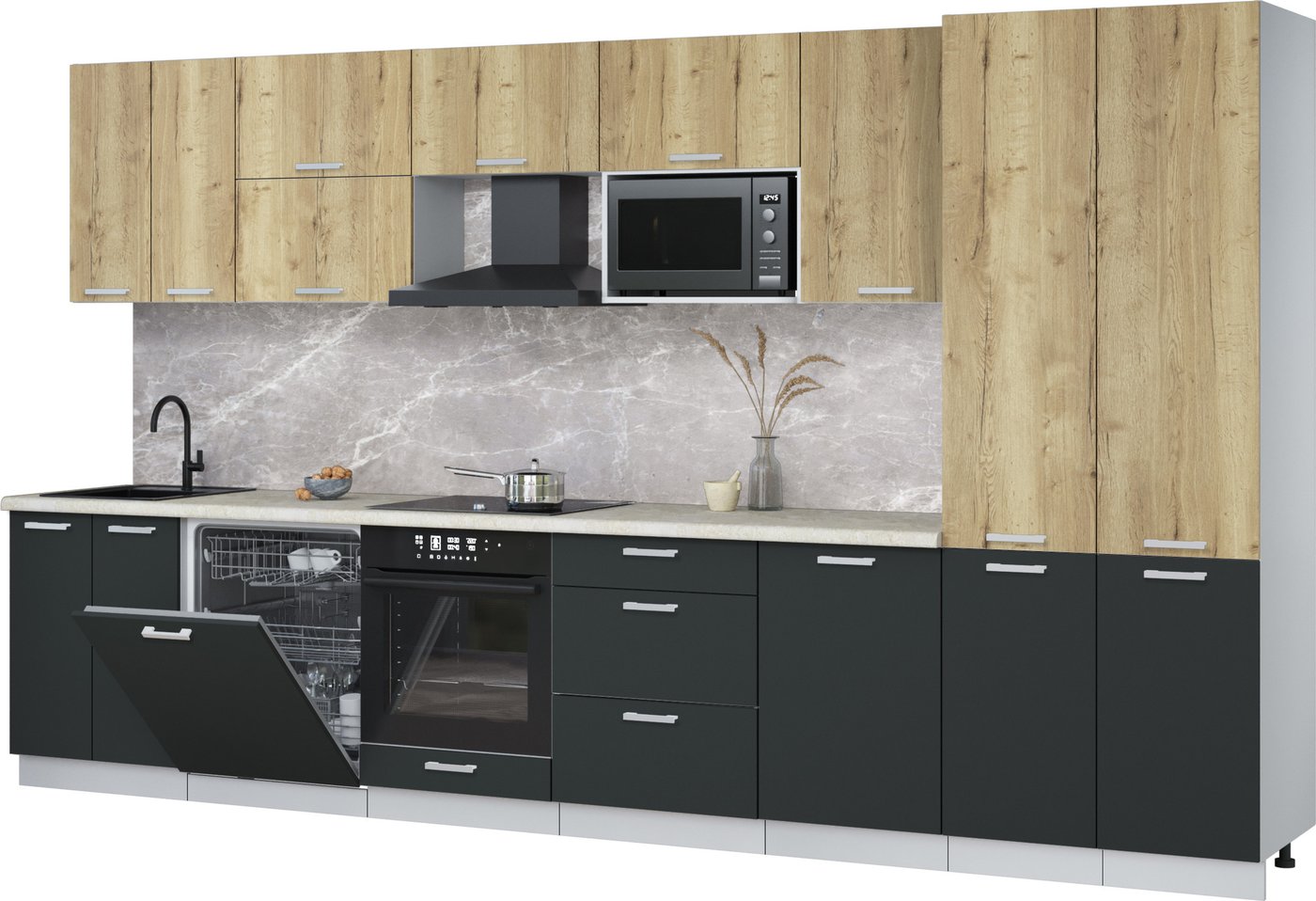 

Готовая кухня Интерлиния Мила Лайт 3.7-ПМ2 (дуб золотой/антрацит/опал светлый)