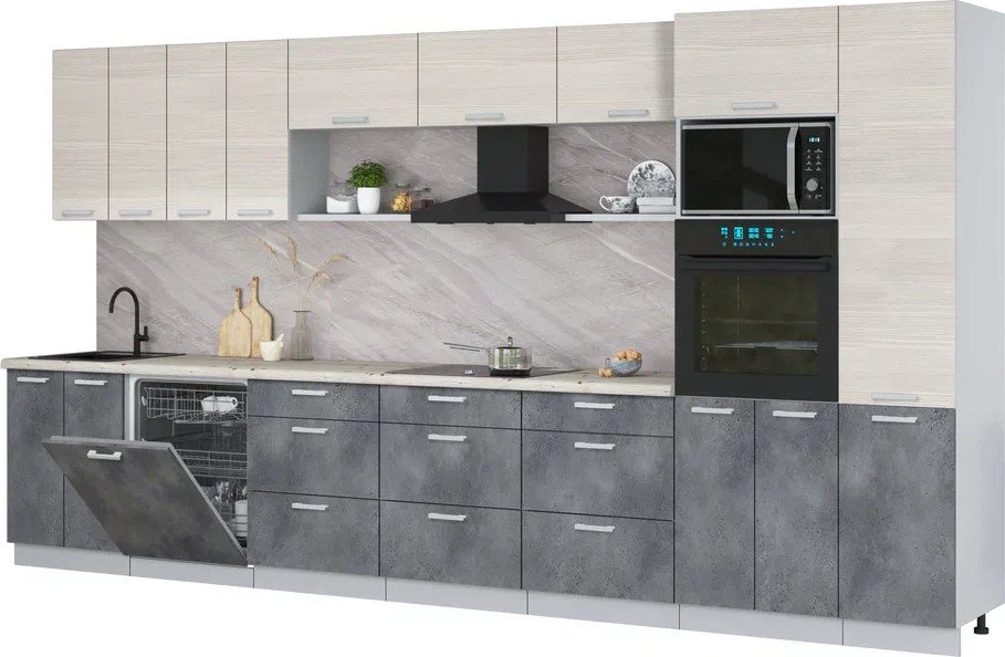 

Готовая кухня Интерлиния Мила Лайт 4.0-ПМ1 (вудлайн кремовый/бетон портленд/бискайская сосна)