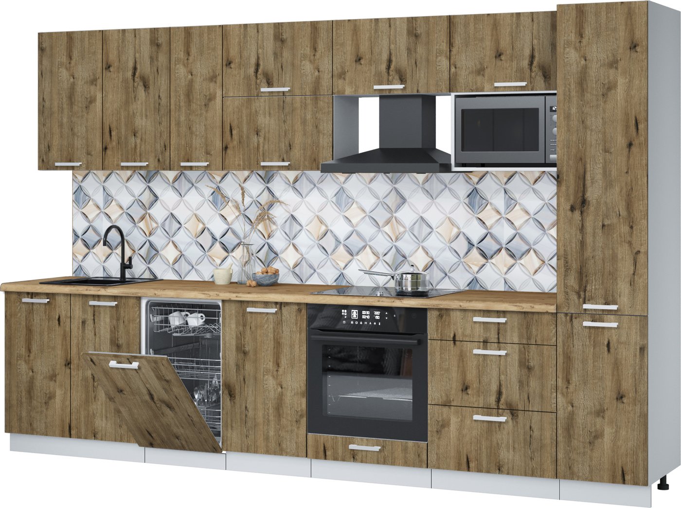 

Готовая кухня Интерлиния Мила Лайт 3.3-ПМ4 (дуб веллингтон/дуб веллингтон/дуб бунратти)