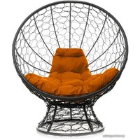 Кресло M-Group Кокос на подставке 11590407 (черный ротанг/оранжевая подушка)