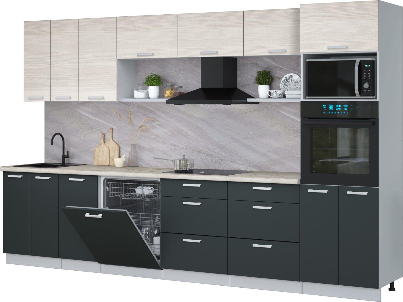 

Готовая кухня Интерлиния Мила Лайт 3.4-ПМ1-2 (вудлайн кремовый/антрацит/бискайская сосна)