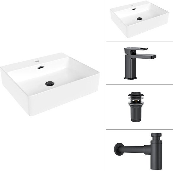 Умывальник Lauter 21478 + Cascade 21СК655BS + сифон 21635B + донный клапан 21190B (черный матовый)