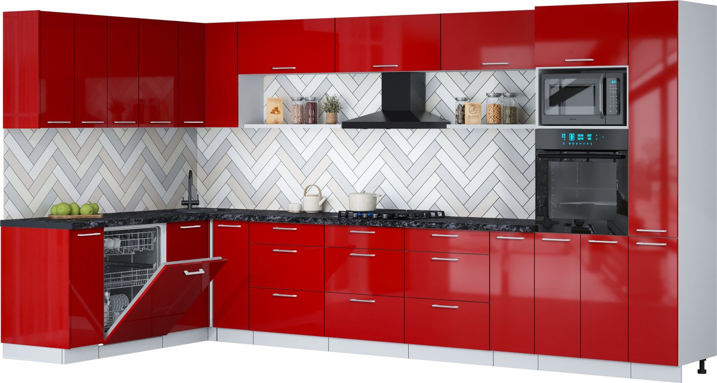 

Готовая кухня Интерлиния Мила Gloss 1.896х3.88 (красный глянец/красный глянец/кастилло темный)