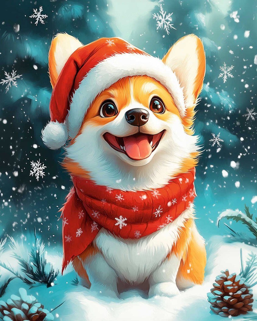 

Алмазная мозаика Феникс+ Новогодний корги 70842