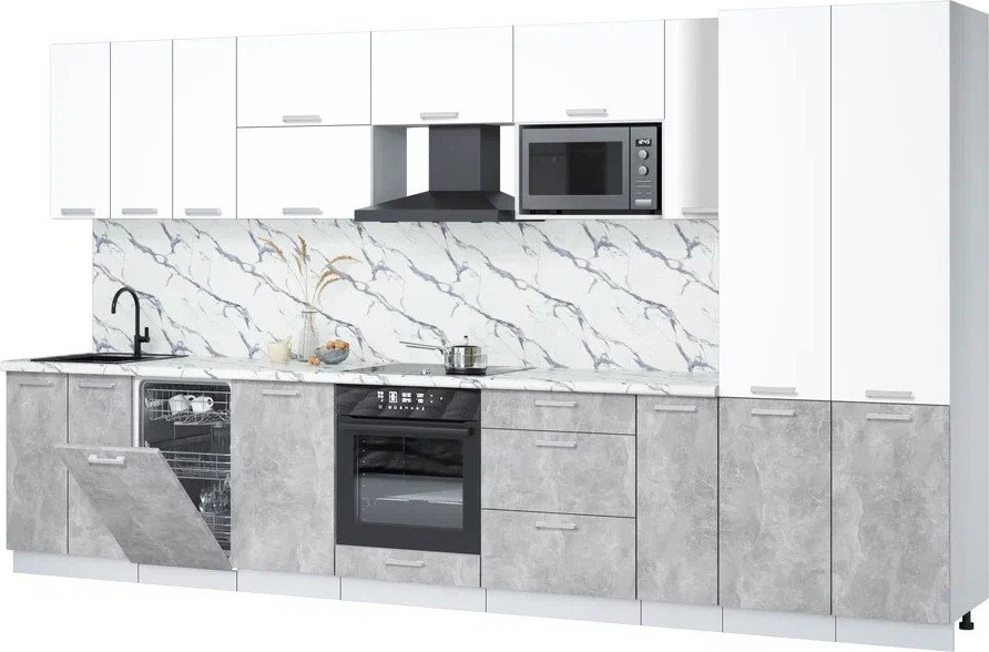 

Готовая кухня Интерлиния Мила Лайт 3.8-ПМ4 (белый платинум/бетон/белый гранит)