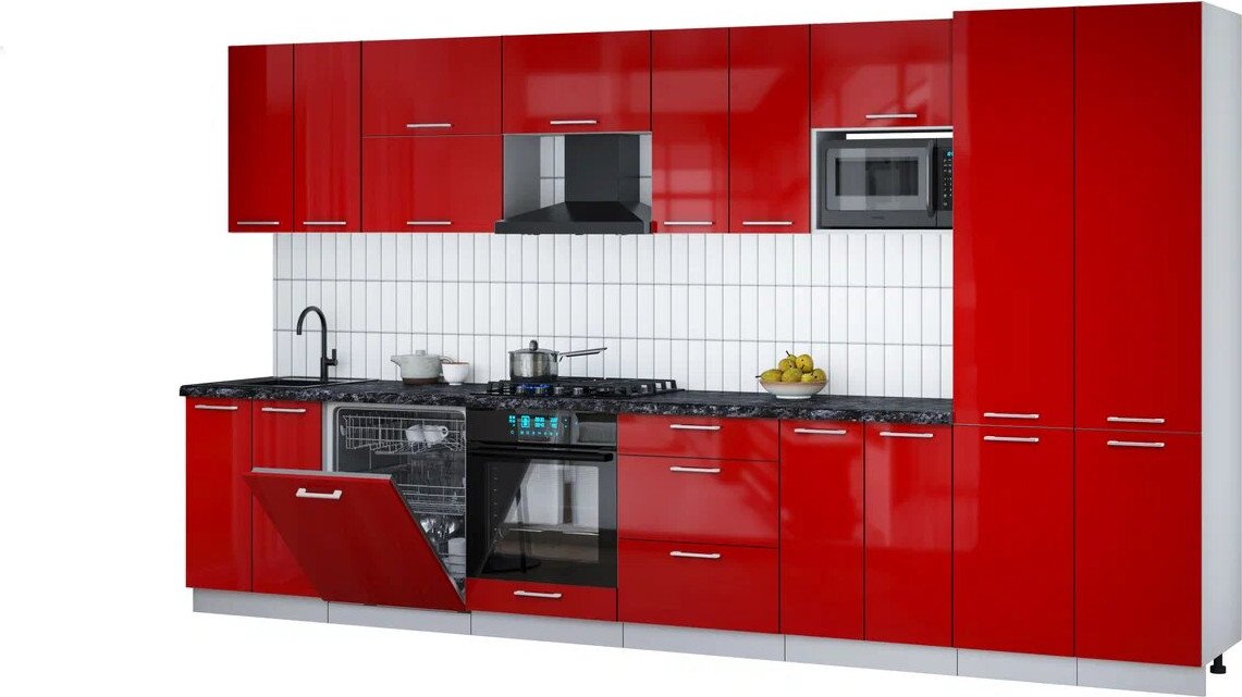

Готовая кухня Интерлиния Мила Gloss 3.8-ПМ2 (красный глянец/красный глянец/кастилло темный)