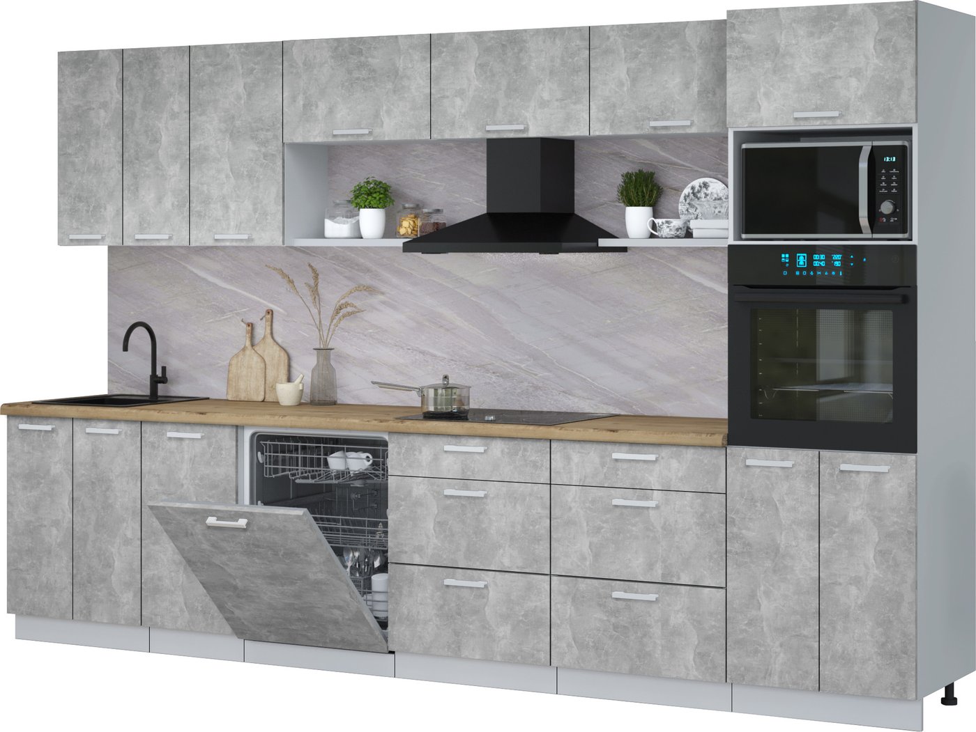 

Готовая кухня Интерлиния Мила Лайт 3.4-ПМ1-2 (бетон/бетон/дуб бунратти)