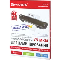 Пленка для ламинирования BRAUBERG глянцевая антистатик A4 75 мкм 100 шт 531792