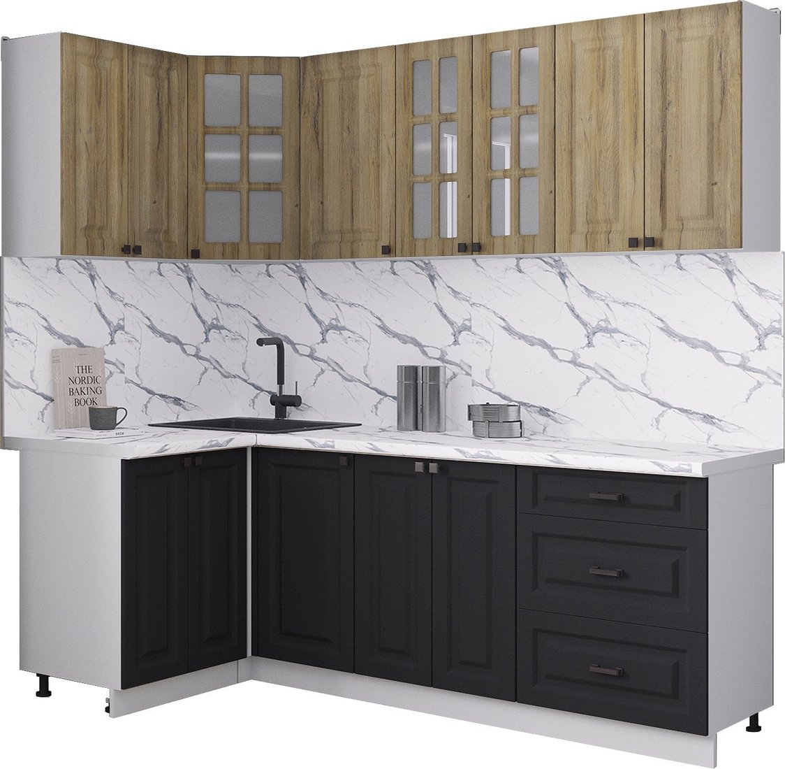 

Готовая кухня Интерлиния Мила Деко 1.2x2.2 (черный/дуб вотан/белый гранит)