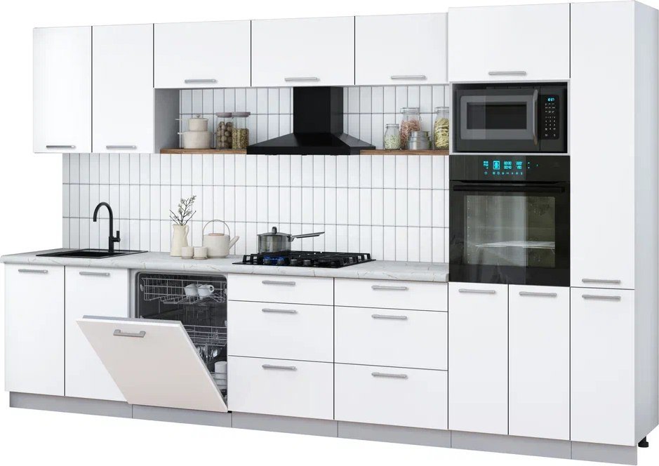 

Готовая кухня Интерлиния Мила Gloss 3.5-ПМ1 (белый/белый/серый каспий)