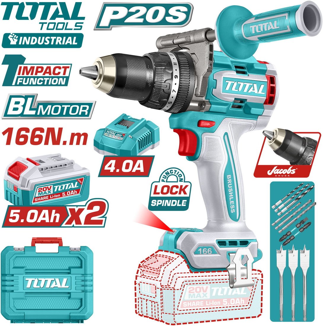 

Ударная дрель-шуруповерт Total TIDLI201668 (с 2-мя АКБ, кейс)