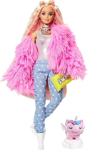 Кукла Barbie Extra Doll 3 in Pink Coat with Pet Unicorn-Pig GRN28