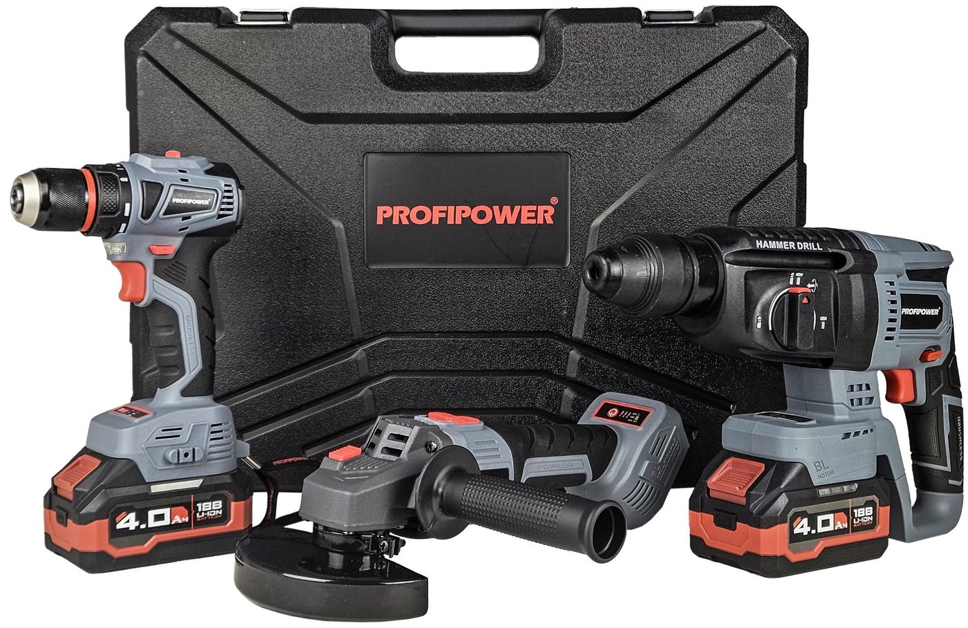Profipower ProfiSet-3E18 E0247 (шуруповерт, перфоратор, болгарка, 2 АКБ, кейс)