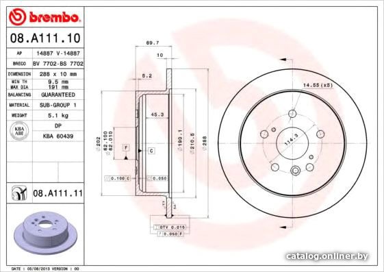 Тормозной диск Brembo 08A11111