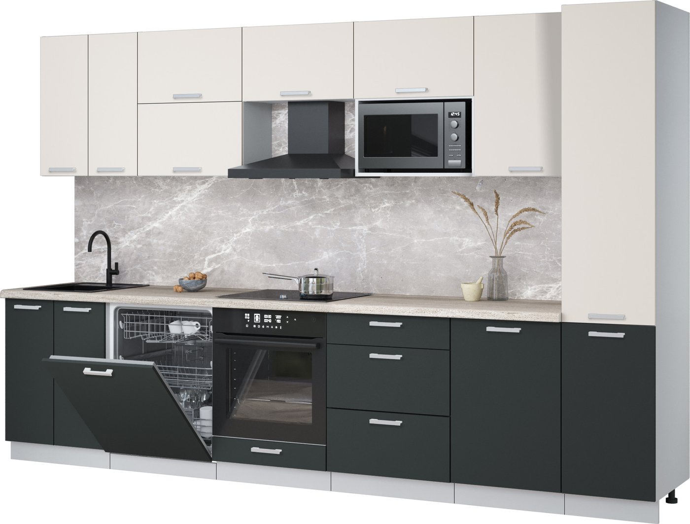 

Готовая кухня Интерлиния Мила Лайт 3.3-ПМ2 (персидский жемчуг/антрацит/травертин серый)