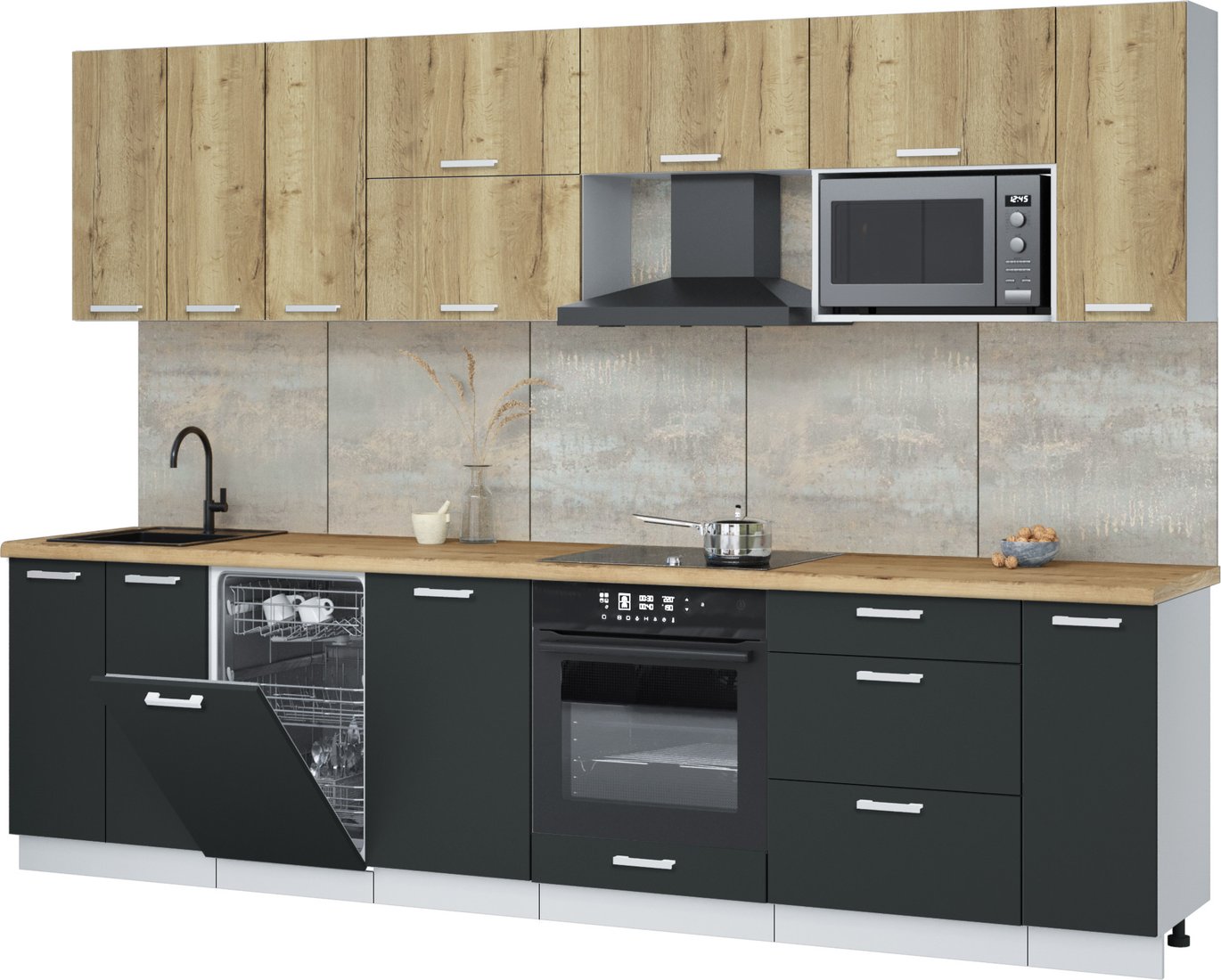 

Готовая кухня Интерлиния Мила Лайт 3.0-ПМ4 (дуб золотой/антрацит/дуб бунратти)