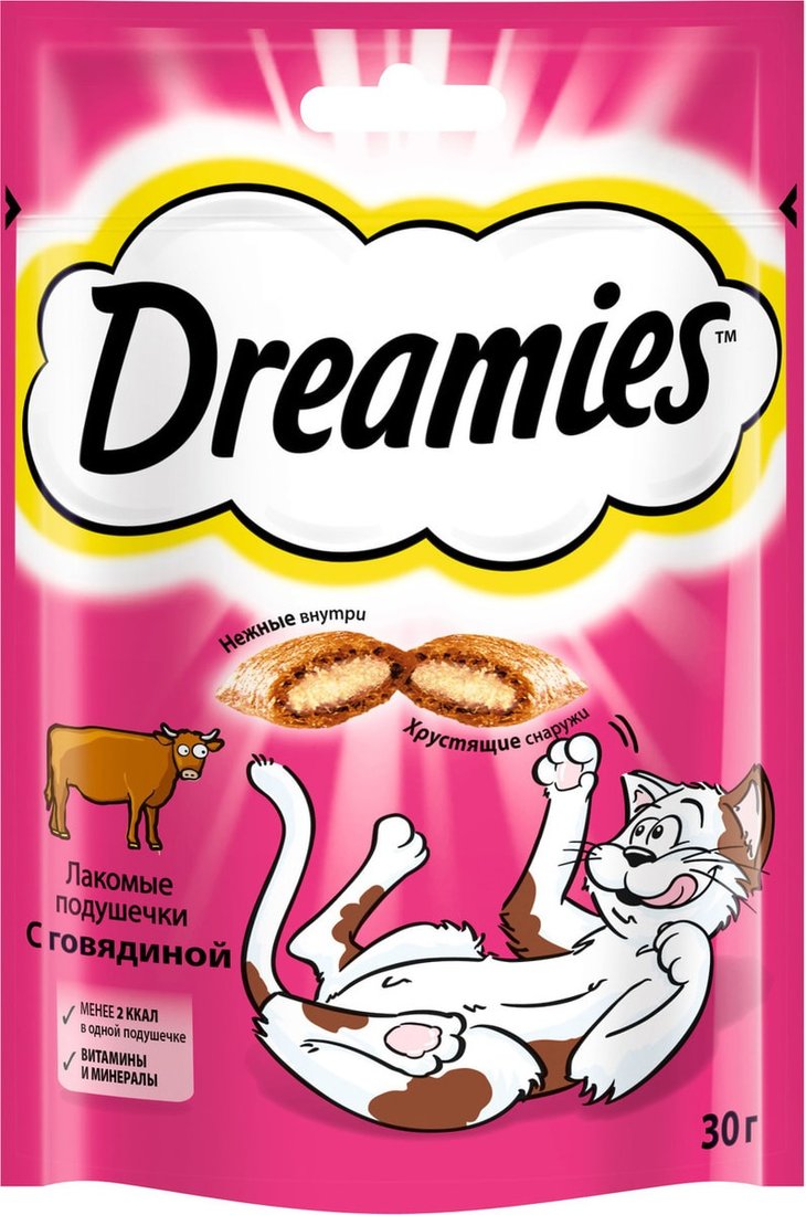 

Лакомство для кошек Dreamies лакомые подушечки с говядиной 30 г