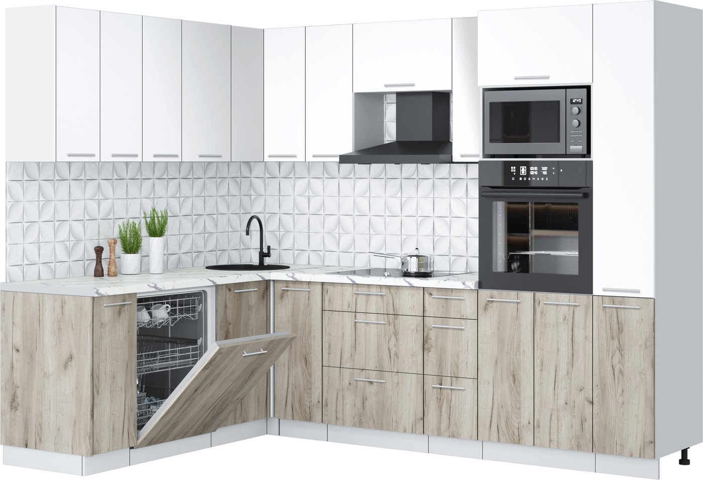 

Готовая кухня Интерлиния Мила Лайт 1.896х2.68 (белый платинум/дуб серый/белый гранит)