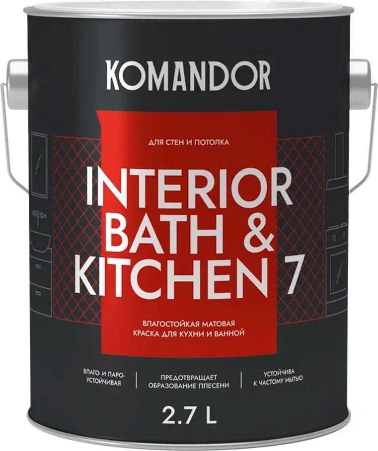 

Краски и эмали Командор Interior Bath&Kitchen 7 База 3 (2.7л, матовый)