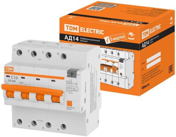 

Дифференциальный автомат TDM Electric АД14 4P C16 30мА 4.5кА тип АС SQ0204-0130
