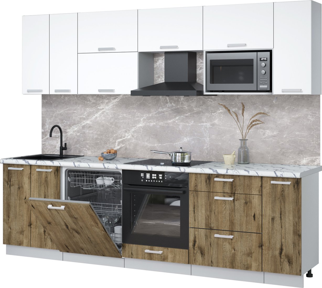 

Готовая кухня Интерлиния Мила Лайт 2.7-ПМ2 (белый платинум/дуб веллингтон/белый гранит)