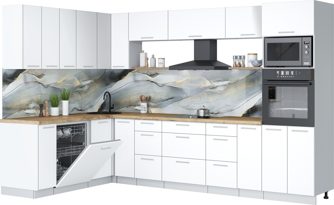 

Готовая кухня Интерлиния Мила Лайт 1.896х3.18 (белый платинум/белый платинум/дуб бунратти)