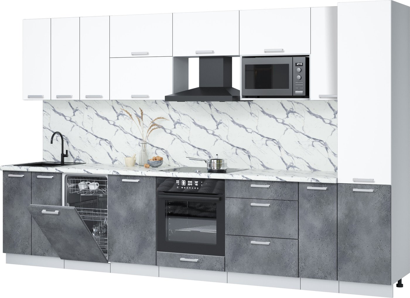 

Готовая кухня Интерлиния Мила Лайт 3.4-ПМ4 (белый платинум/бетон портленд/белый гранит)