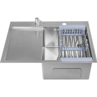 Кухонная мойка Saniteco 6550-R (с сифоном, дозатором и коландером)