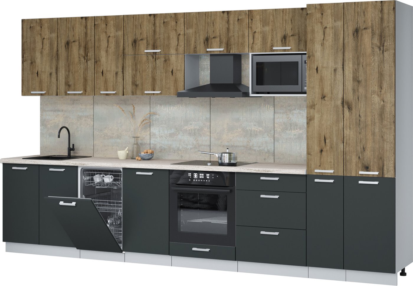 

Готовая кухня Интерлиния Мила Лайт 3.6-ПМ4 (дуб веллингтон/антрацит/травертин серый)