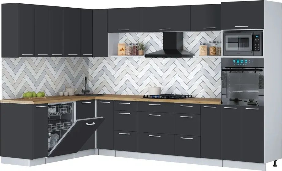 

Готовая кухня Интерлиния Мила Gloss 1.896х3.18 (пепел/пепел/дуб бунратти)