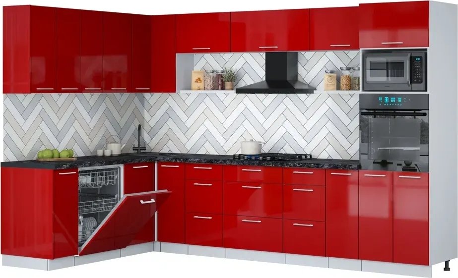 

Готовая кухня Интерлиния Мила Gloss 1.896х3.18 (красный глянец/красный глянец/кастилло темный)