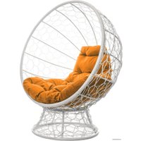 Кресло M-Group Кокос на подставке 11590107 (белый ротанг/оранжевая подушка)