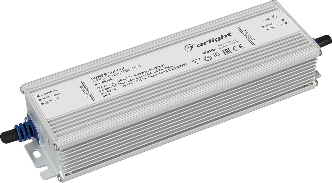 

Блок питания Arlight ARPJ-LG-2861050-PFC (200W. 143-286V. 0.5-1.05A) 043362