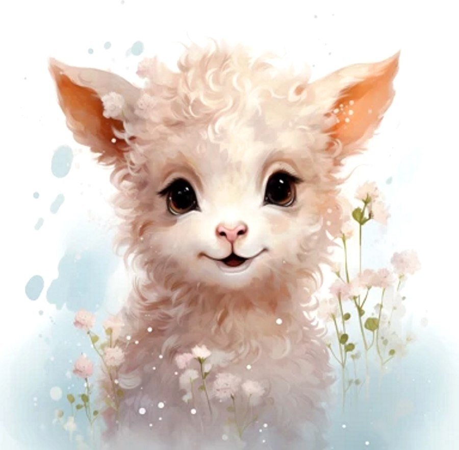 

Картина по номерам Рыжий кот Малыши-животные Ягненок в цветах Х-0636