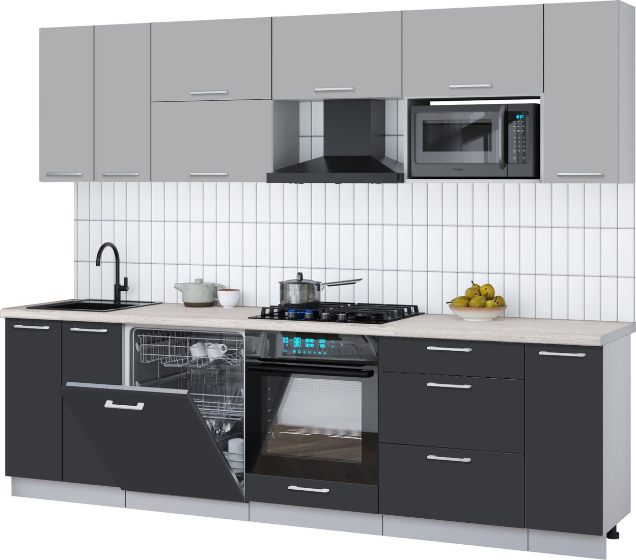 

Готовая кухня Интерлиния Мила Gloss 2.7-ПМ2 (пепел/грей/травертин серый)