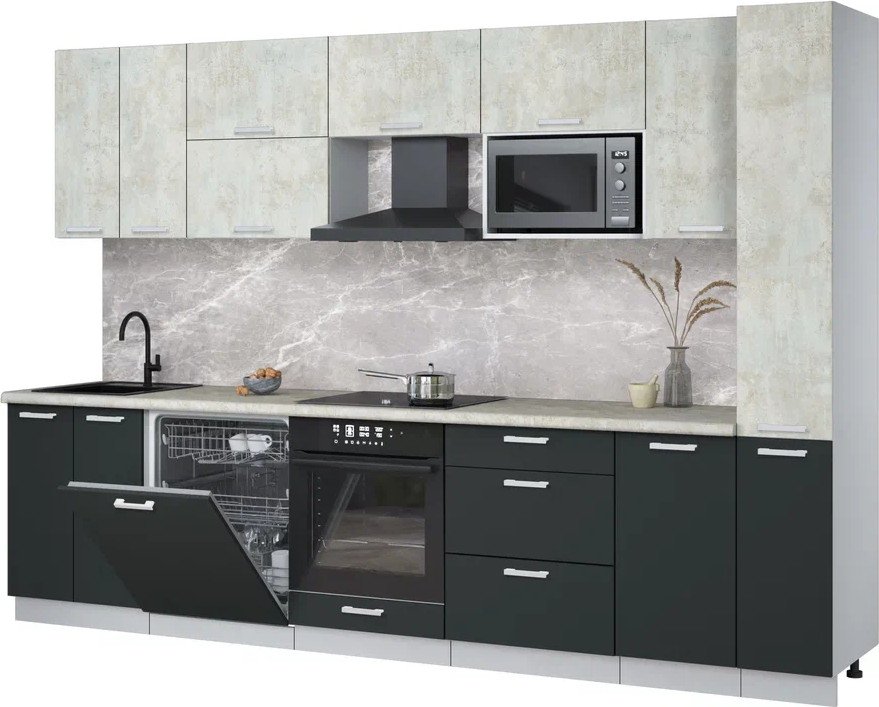 

Готовая кухня Интерлиния Мила Лайт 3.1-ПМ2 (бетон лайт/антрацит/опал светлый)