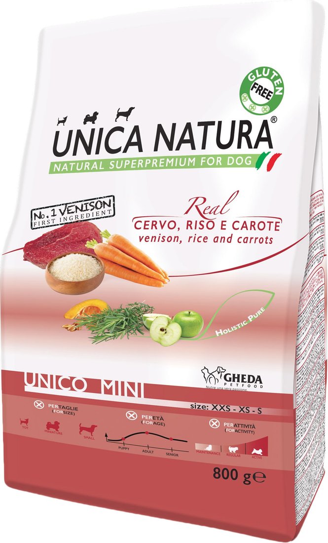 

Сухой корм для собак Unica Natura Unico Mini с олениной, рисом и морковью 800 г