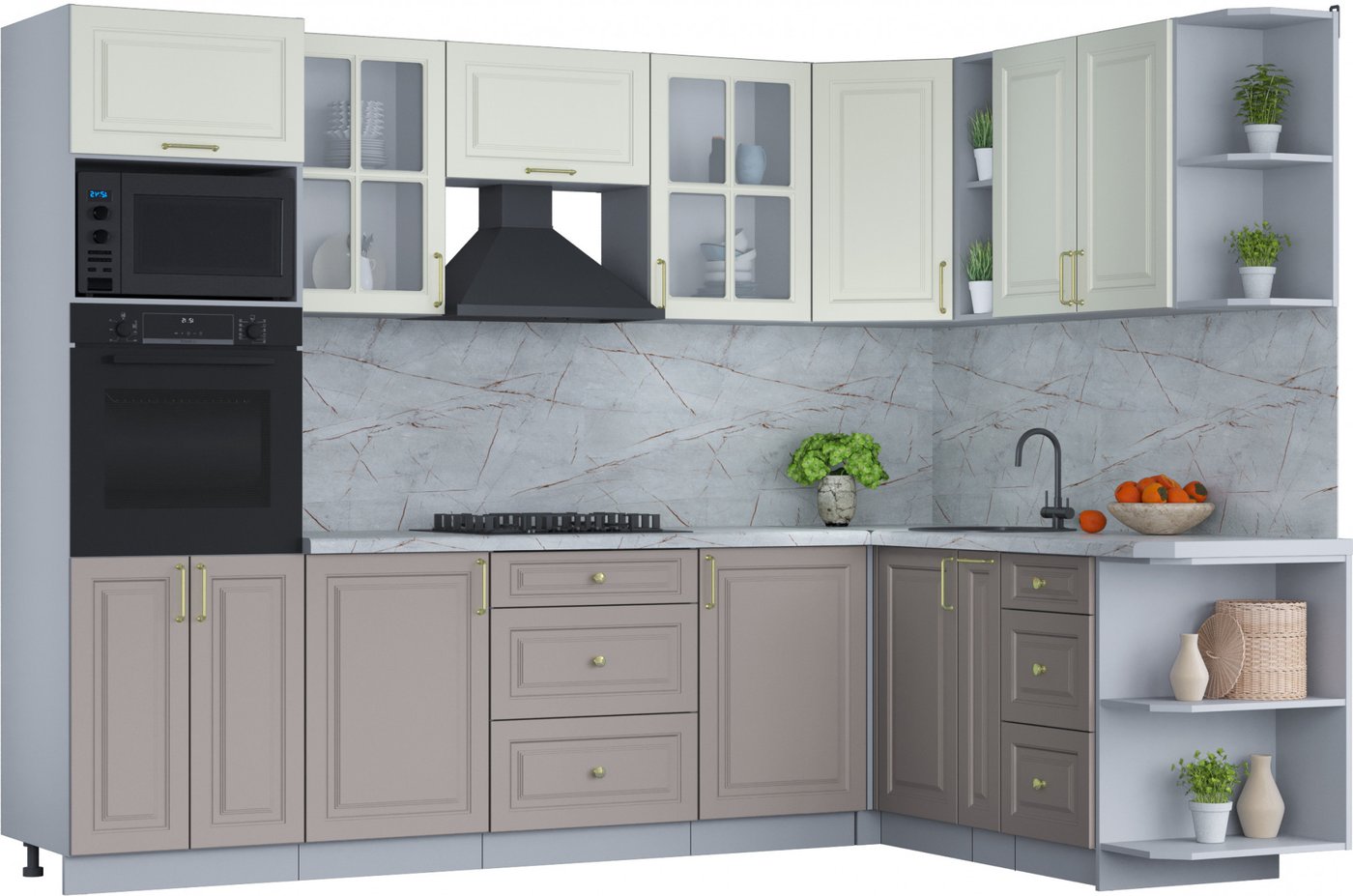 

Готовая кухня Интерлиния Мила Шато 1.88x2.8 ВТ правая (белый/луна/серый каспий)