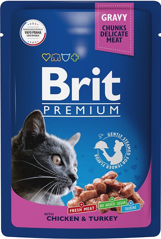 

Пресервы Brit Premium цыпленок и индейка в соусе 85 г