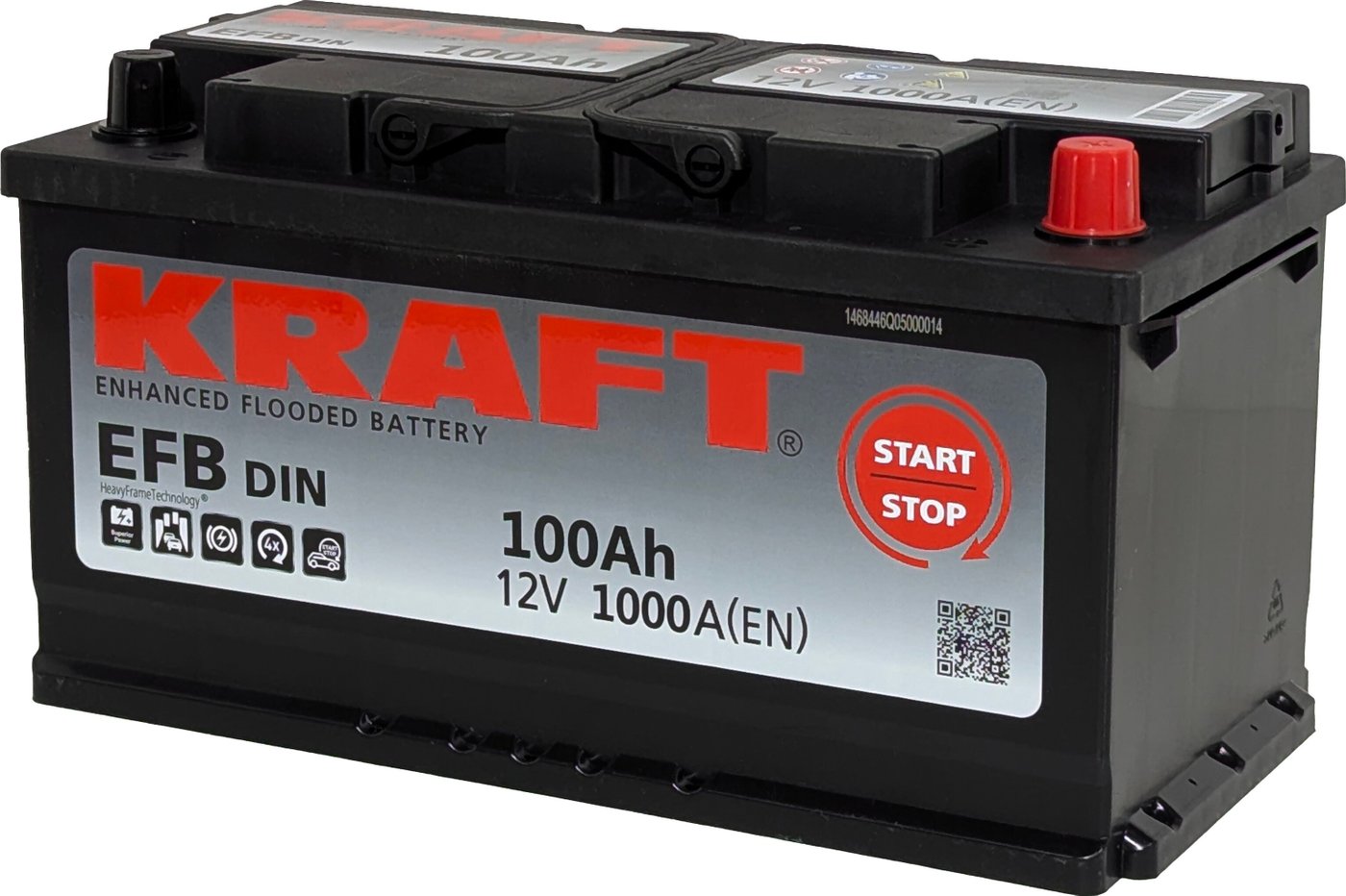 

Автомобильный аккумулятор KRAFT EFB R+ (100 А·ч)