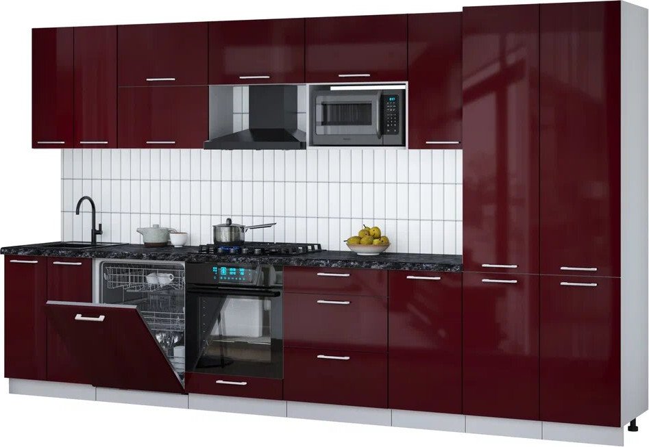 

Готовая кухня Интерлиния Мила Gloss 3.6-ПМ2 (бордовый глянец/бордовый глянец/кастилло темный)